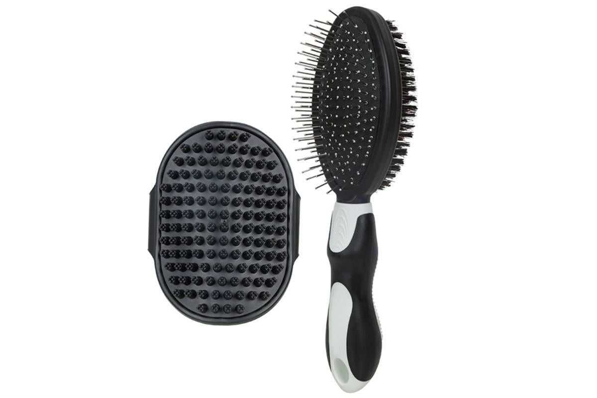 Pet Grooming Brush Set 2-Pack – Double-Sided Deshedding Brush & Bath Brush (Black)