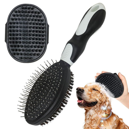 Pet Grooming Brush Set 2-Pack – Double-Sided Deshedding Brush & Bath Brush (Black)