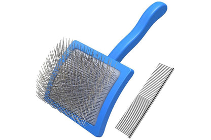 Dog Slicker Brush & Comb Set – Blue (2-Piece Grooming Kit)