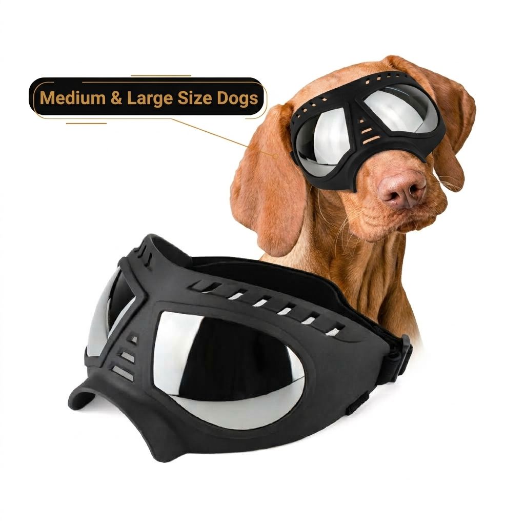 Reflective Lens Dog Goggles – Black Adjustable