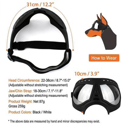 Reflective Lens Dog Goggles – Black Adjustable