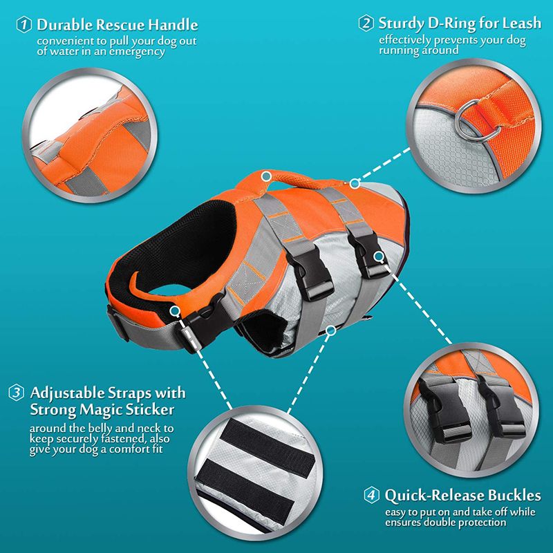 Dog Life Jacket with Grab Handle – Orange 2M