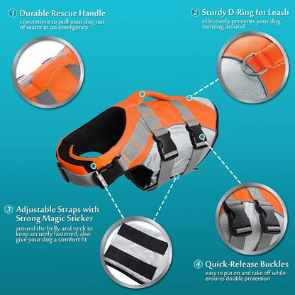 Dog Life Jacket with Grab Handle – Orange Large