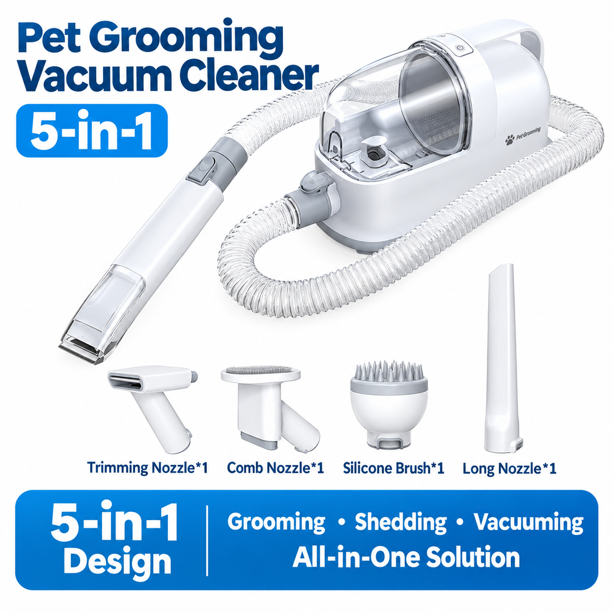 5-in-1 Pet Grooming Vacuum Kit – White