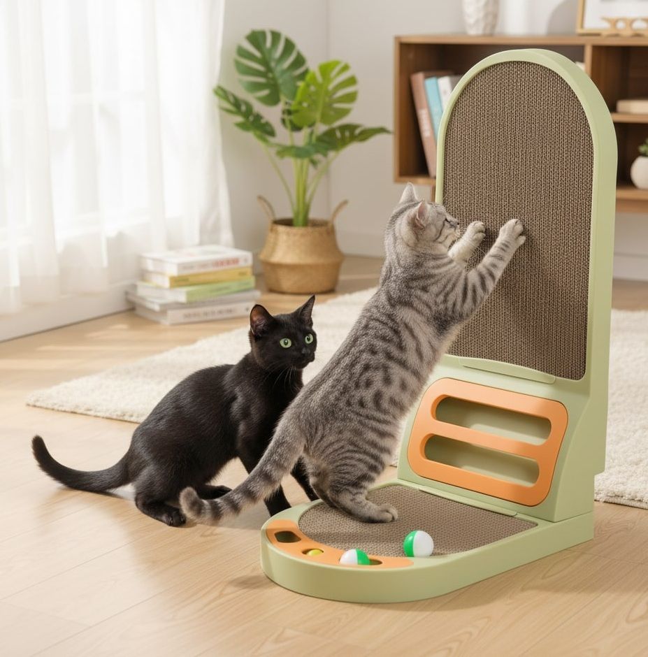 CARLA HOME Vertical L-Shape Cat Scratching Board – Durable Cardboard with Ball Toy for Indoor Cats