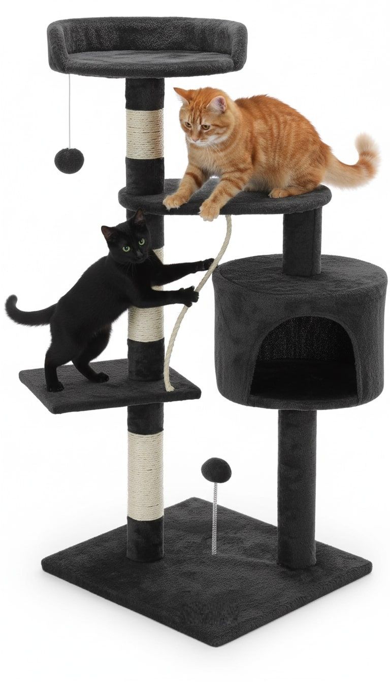 CARLA HOME 140cm Cat Tree for Indoor Cats – Plush Perch, Sisal Scratching Posts & Condo (Dark Grey)