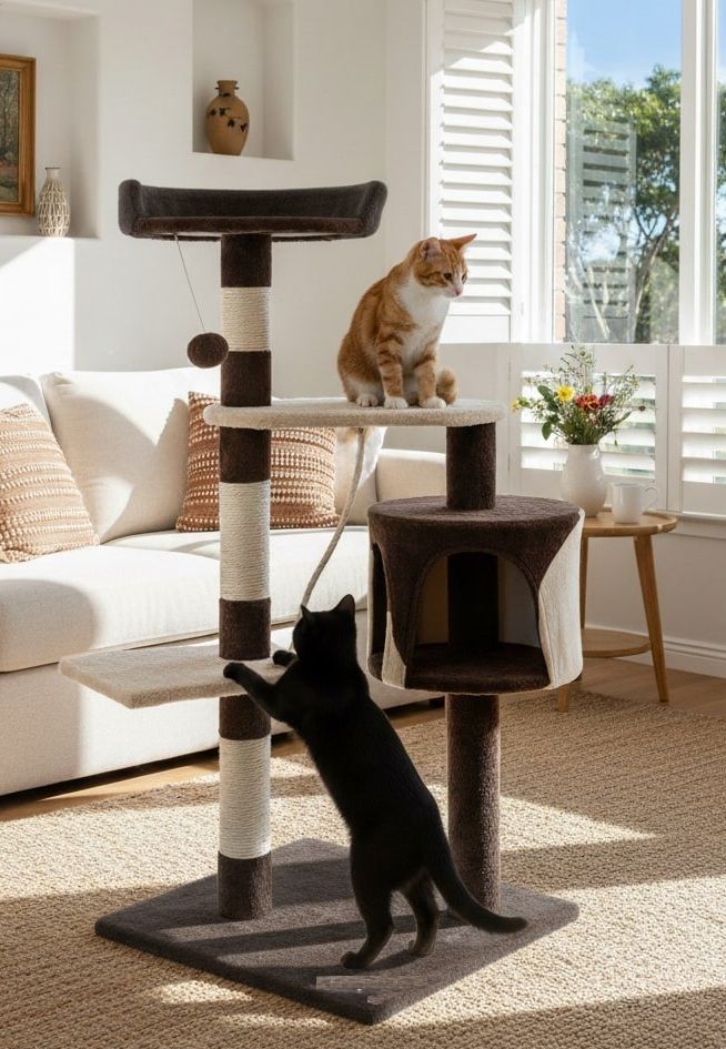 CARLA HOME 140cm Cat Tree for Indoor Cats – Plush Perch, Sisal Scratching Posts & Condo (Dark Grey)