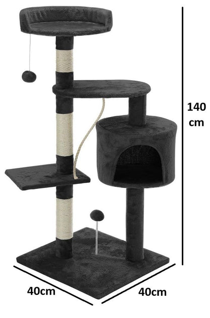 CARLA HOME 140cm Cat Tree for Indoor Cats – Plush Perch, Sisal Scratching Posts & Condo (Dark Grey)