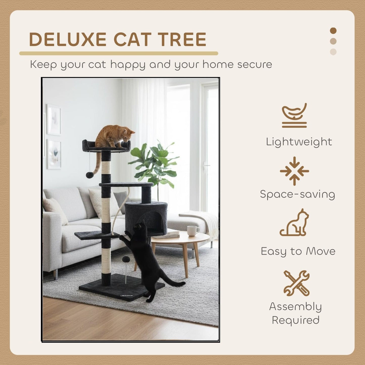 CARLA HOME 140cm Cat Tree for Indoor Cats – Plush Perch, Sisal Scratching Posts & Condo (Dark Grey)