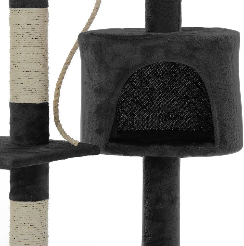 CARLA HOME 140cm Cat Tree for Indoor Cats – Plush Perch, Sisal Scratching Posts & Condo (Dark Grey)