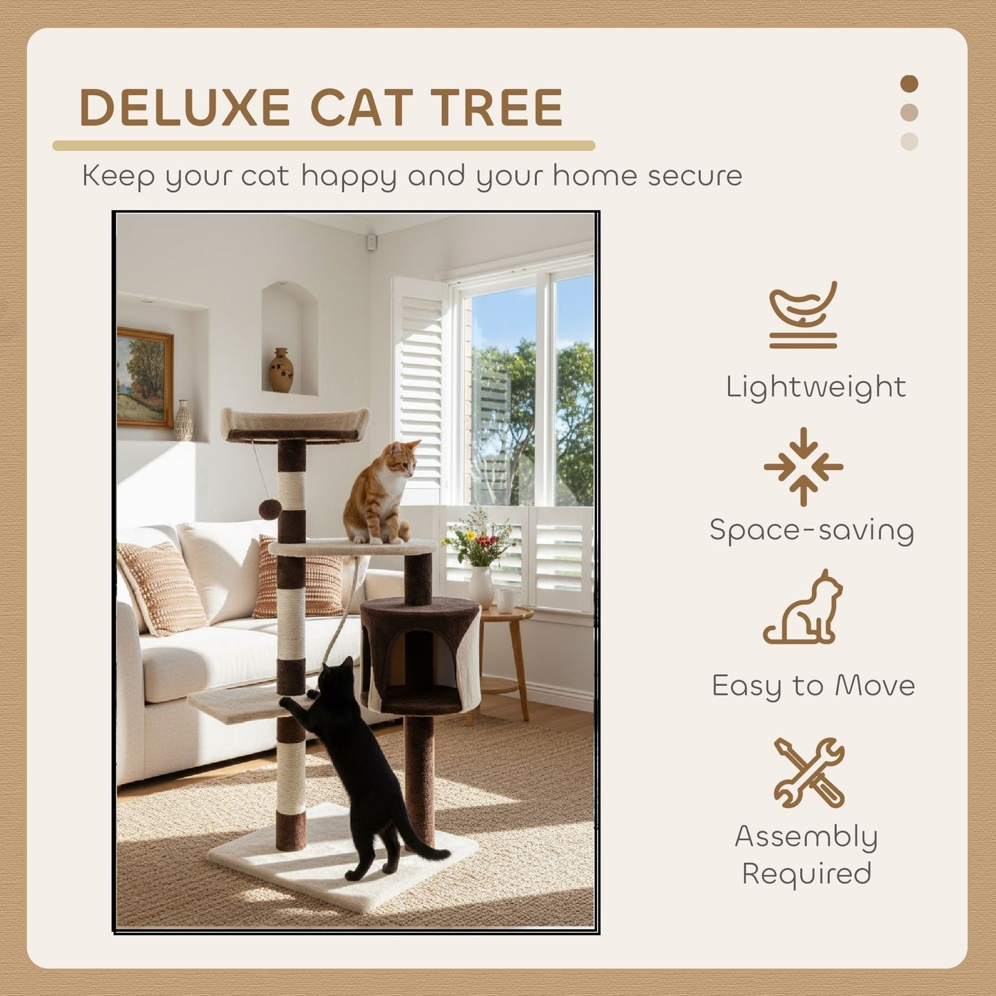 CARLA HOME 140cm Cat Tree for Indoor Cats – Plush Perch, Sisal Scratching Posts & Condo (Beige)