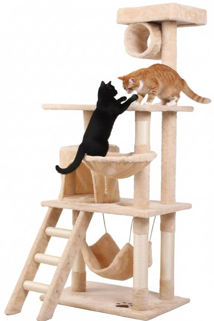 CARLA HOME 141cm Cat Tree Tower for Indoor Cats – Plush Perch, Ladder, Hammock & Condo (Beige)