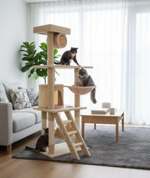 CARLA HOME 141cm Cat Tree Tower for Indoor Cats – Plush Perch, Ladder, Hammock & Condo (Beige)
