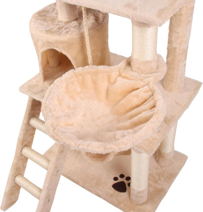 CARLA HOME 141cm Cat Tree Tower for Indoor Cats – Plush Perch, Ladder, Hammock & Condo (Beige)