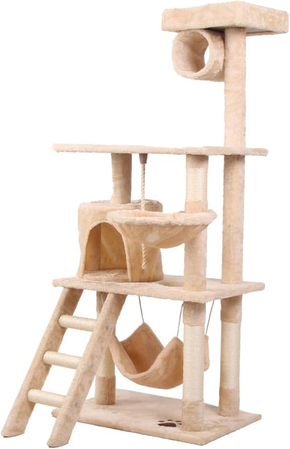 CARLA HOME 141cm Cat Tree Tower for Indoor Cats – Plush Perch, Ladder, Hammock & Condo (Beige)