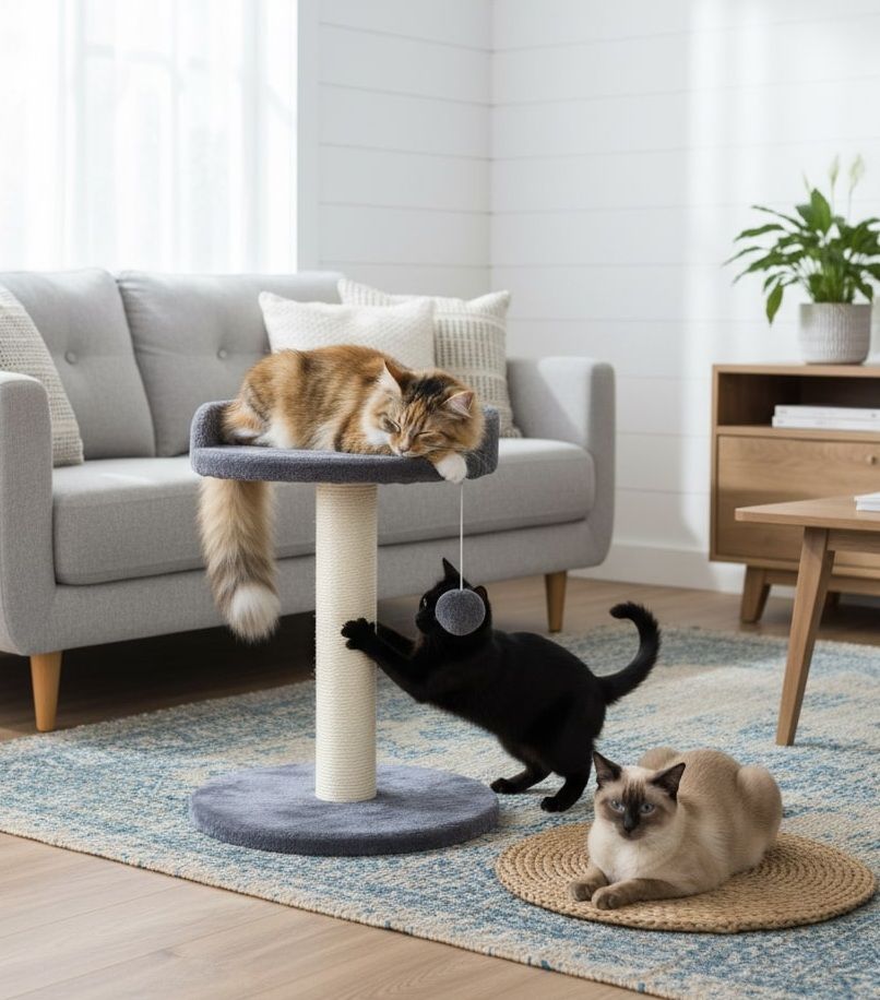 CARLA HOME Cat Tree Tower for Kittens & Small Cats – Plush Perch, Sisal Post & Hanging Ball Toy