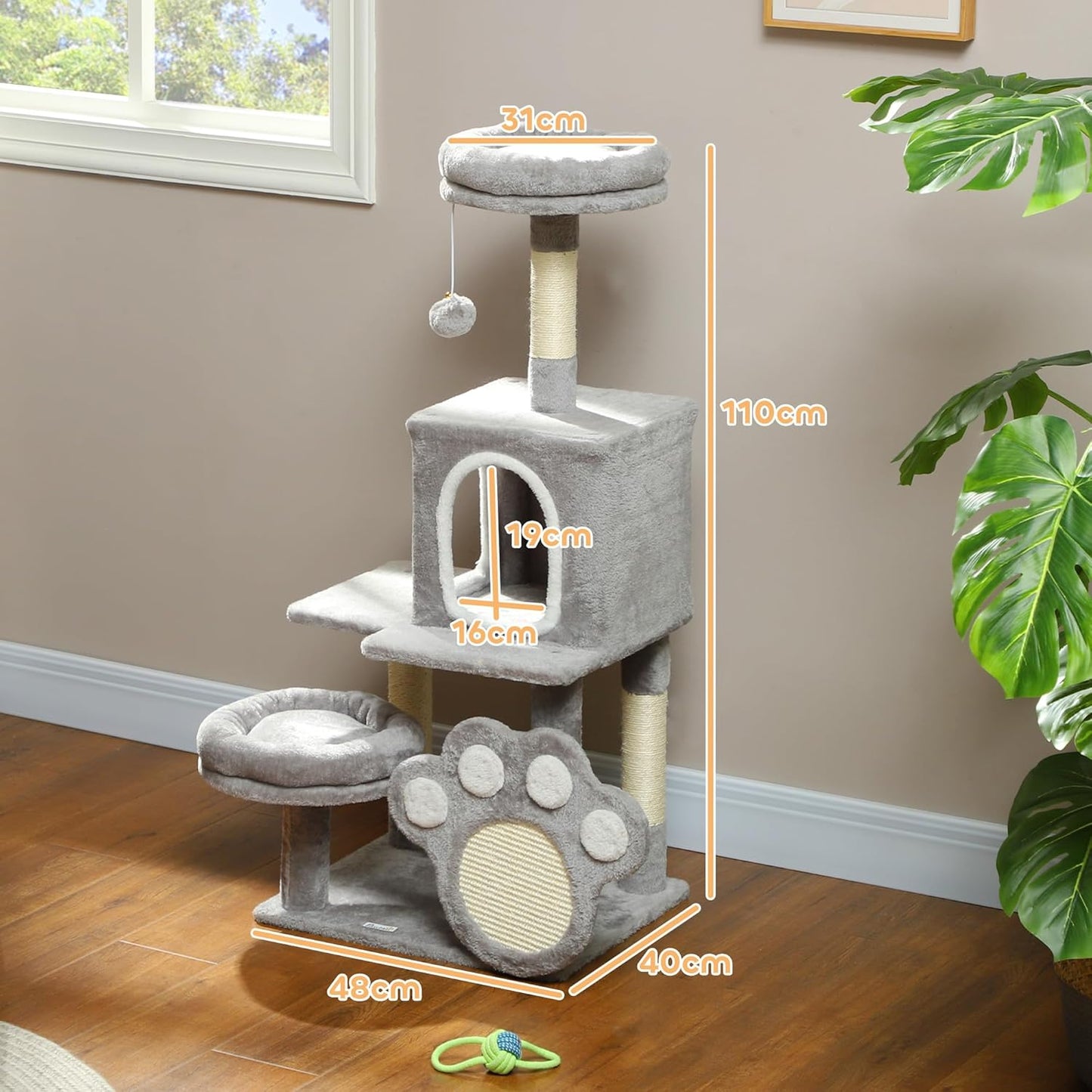 CARLA HOME Large Cat Tree Tower for Indoor Cats – Plush Perch, Condo, Sisal Posts, Hanging Ball & Paw Scratcher