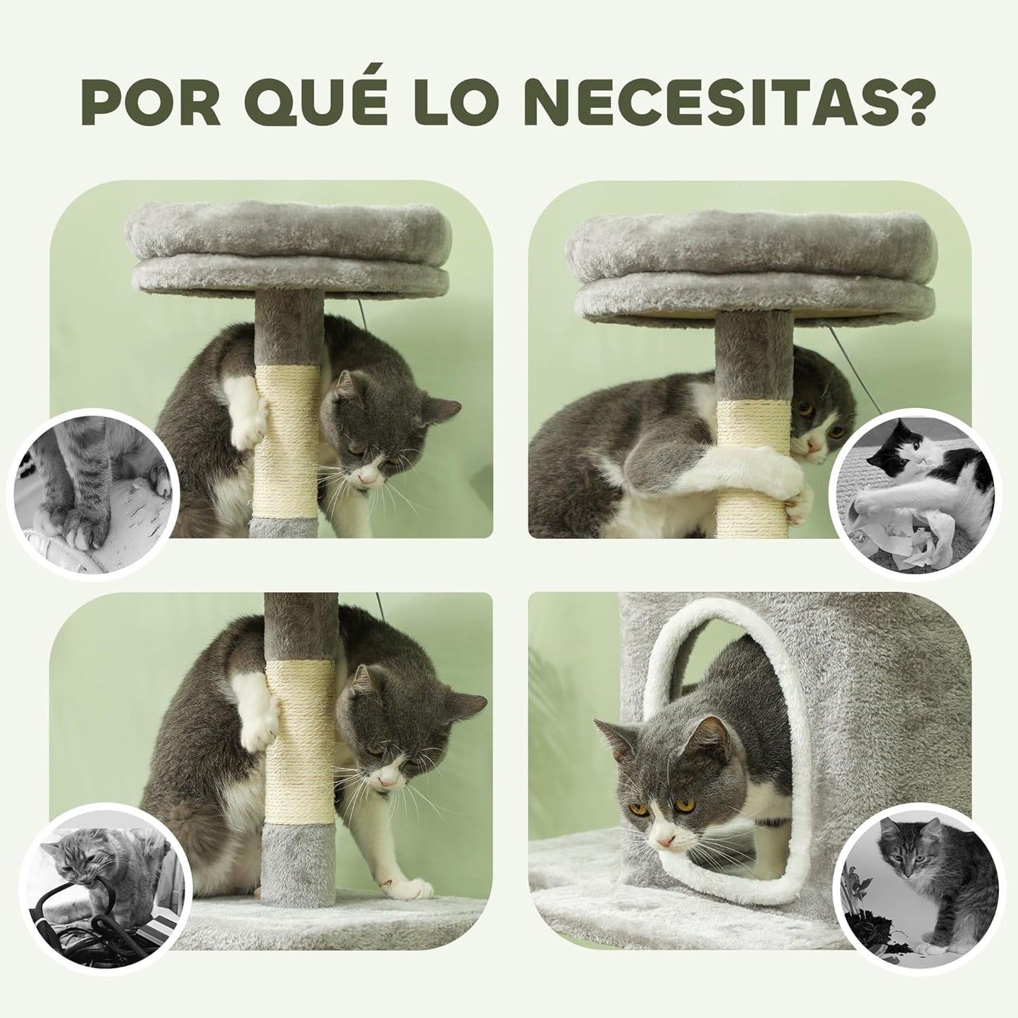 CARLA HOME Large Cat Tree Tower for Indoor Cats – Plush Perch, Condo, Sisal Posts, Hanging Ball & Paw Scratcher