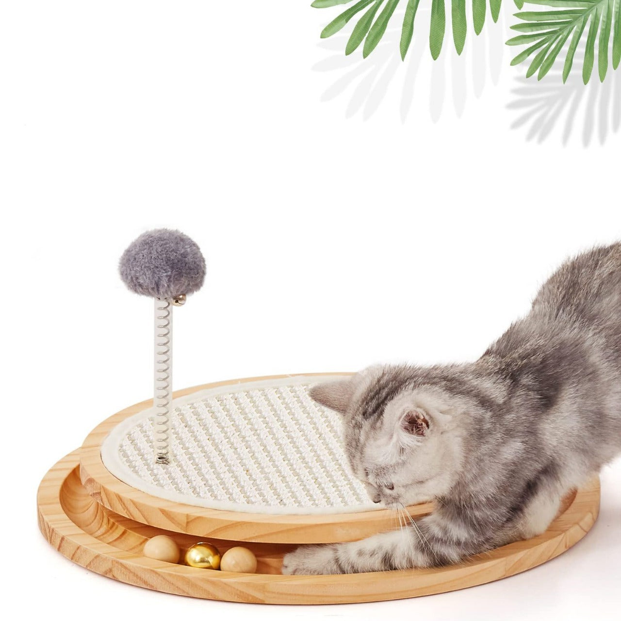 Wooden Interactive Cat Toy - Spinning Track & Wand
