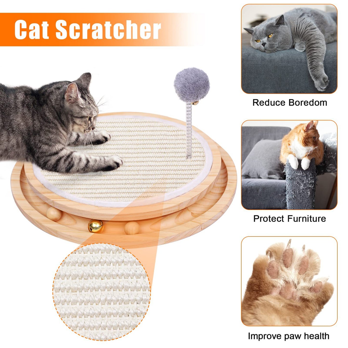 Wooden Interactive Cat Toy - Spinning Track & Wand
