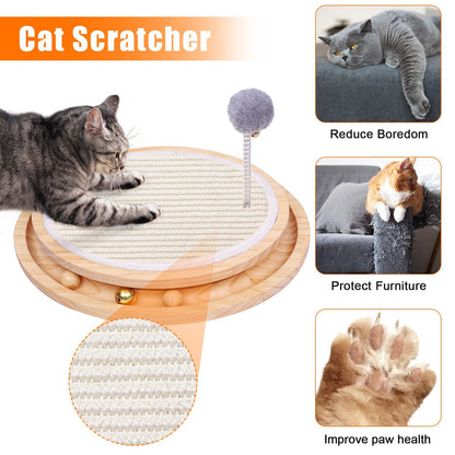 Wooden Interactive Cat Toy - Spinning Track & Wand