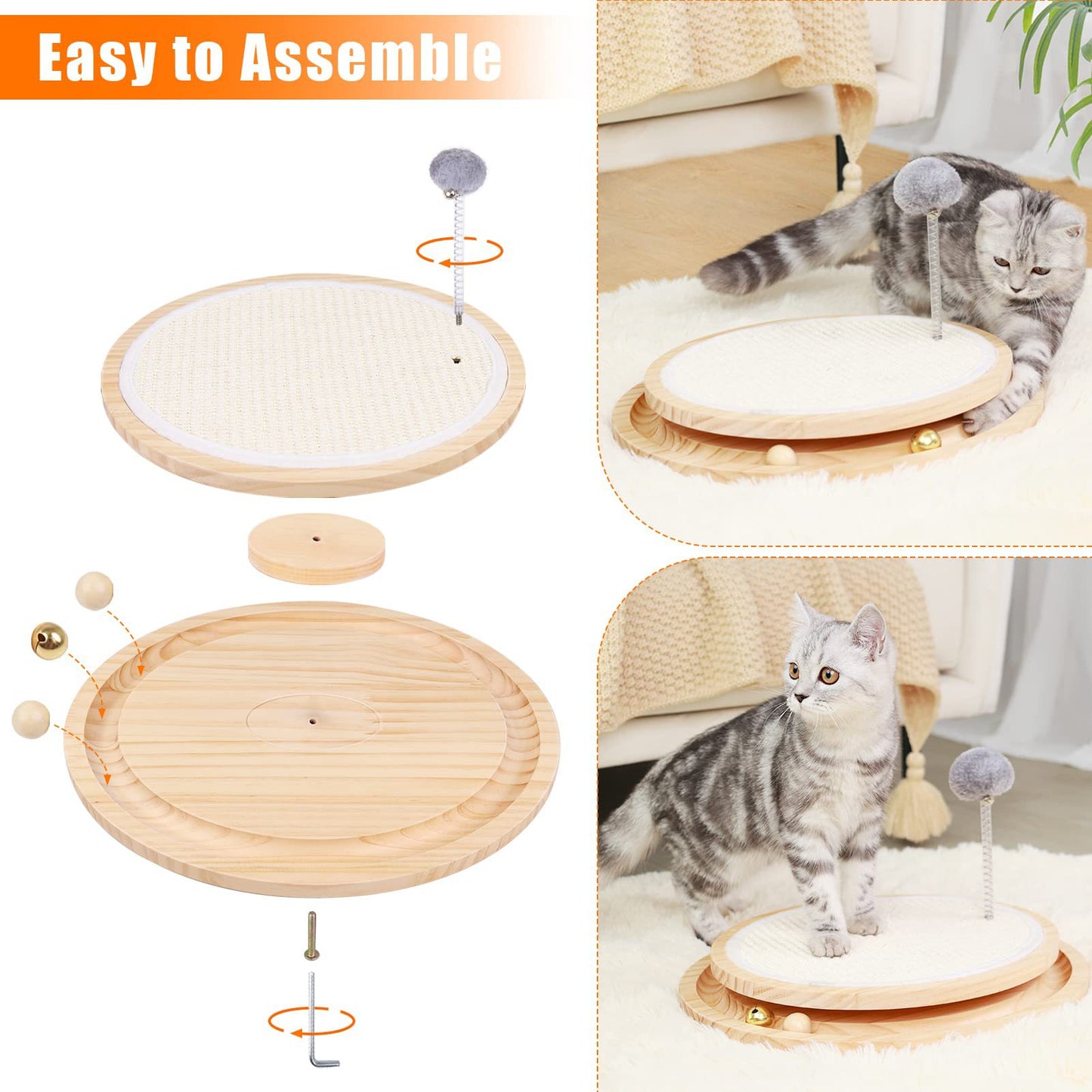 Wooden Interactive Cat Toy - Spinning Track & Wand