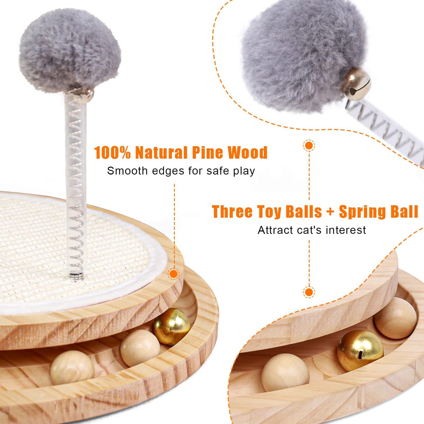 Wooden Interactive Cat Toy - Spinning Track & Wand