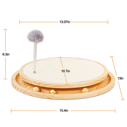 Wooden Interactive Cat Toy - Spinning Track & Wand