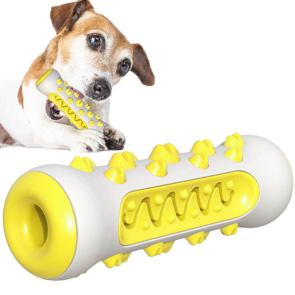 Yellow Indestructible Dog Chew Toy – Squeaky Toothbrush, TPR & Nylon