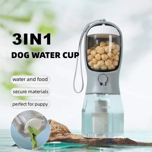 3-in-1 Portable Pet Water Bottle – White, 300mL