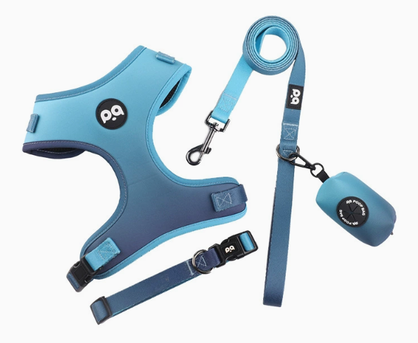 Blue Adjustable Soft Pet Harness with Leash & Poop Bag Dispenser – Size M