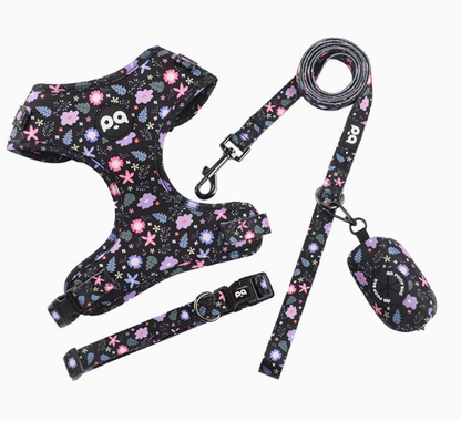 Crushed Black Adjustable Soft Pet Harness with Leash & Poop Bag Dispenser – Size S