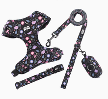Crushed Black Adjustable Soft Pet Harness with Leash & Poop Bag Dispenser – Size M