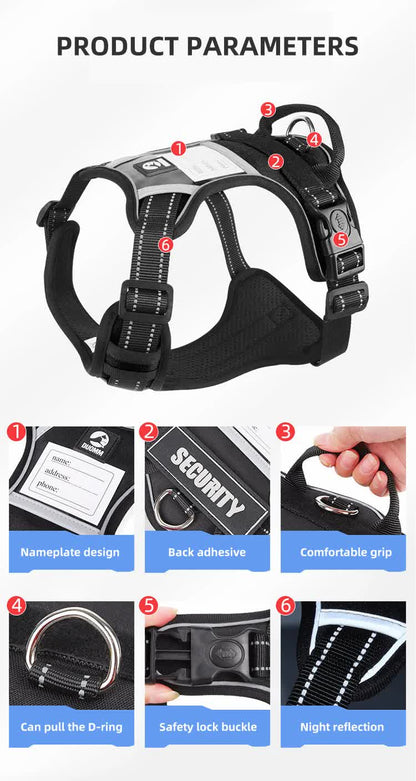Size S Black Reflective No-Pull Dog Harness - Adjustable & Durable for Large Breeds, Anti-Escape Design