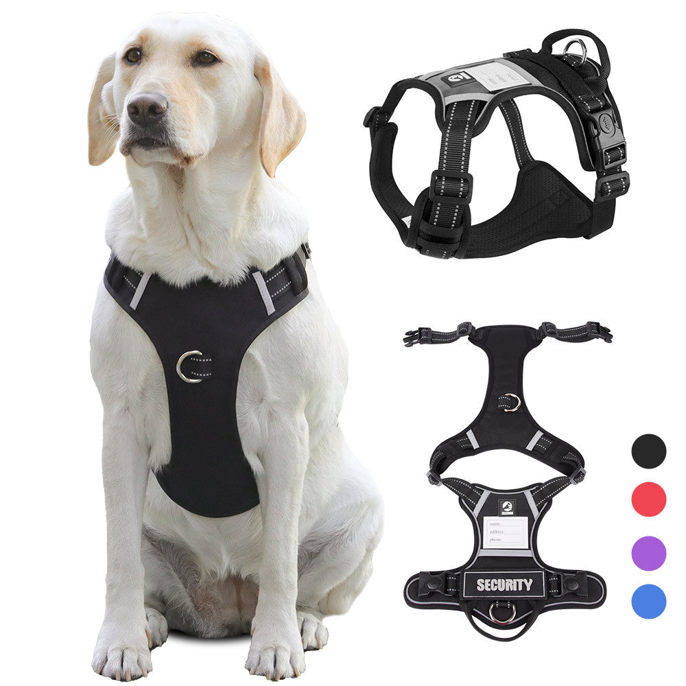 Size XL Black Reflective No-Pull Dog Harness - Adjustable & Durable for Large Breeds, Anti-Escape Design