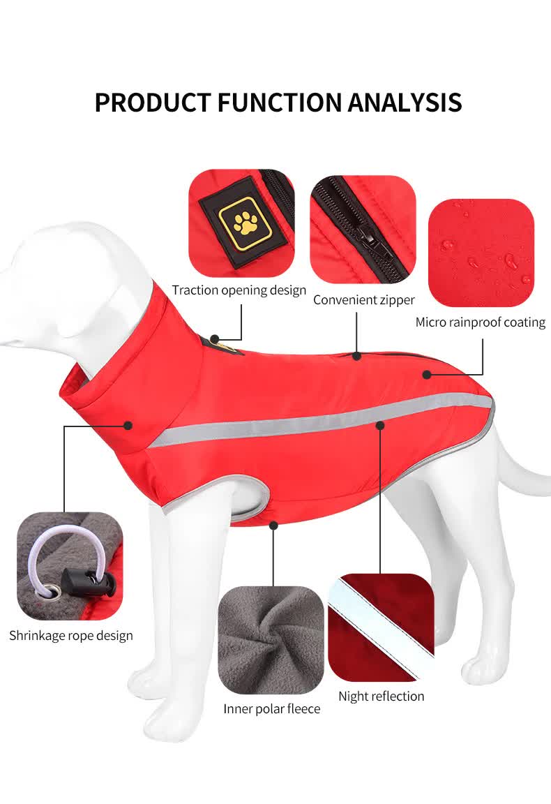 Size 5XL Red Reflective Winter Dog Jacket - Warm & Waterproof Outdoor Coat for Large Breeds