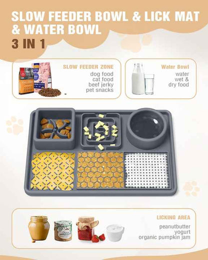 Black Multi-Functional Pet Slow Feeder Lick Mat – Food-Grade Silicone