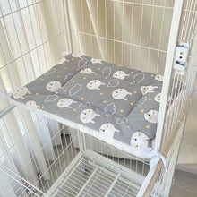 Reversible Cat Cage Mat – Warm Plush Sherpa Liner with Corner Ties (Rabbit Pattern, Grey, 40x60cm)