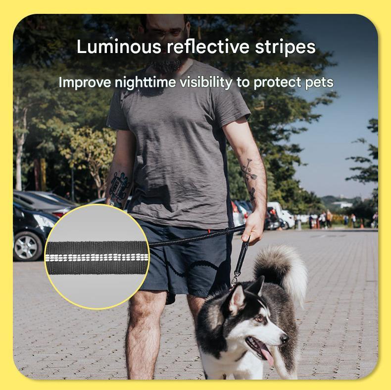 Black Shock Absorbing Dog Leash – 135cm with Reflective Stitching