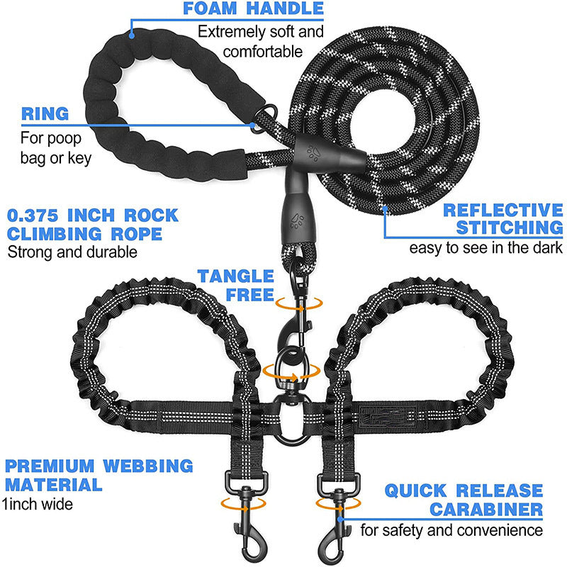 Orange Double-Ended Dog Leash Coupler – Tangle-Free, Walk Two Dogs