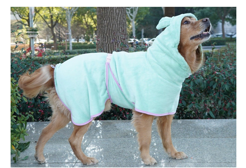 Green Hooded Dog Bathrobe – Super Absorbent Coral Fleece, Size S