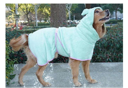 Green Hooded Dog Bathrobe – Super Absorbent Coral Fleece, Size S