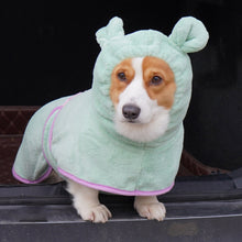 Green Hooded Dog Bathrobe – Super Absorbent Coral Fleece, Size S
