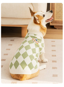 Classic Argyle Dog Sweater – Green & White Knit, Size XXL