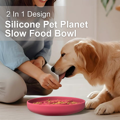 Apricot Silicone Planet Slow Feeder Dog Bowl – 2-in-1 Anti-Choke & Lick Mat