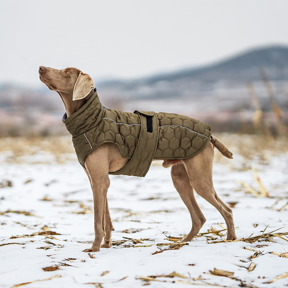 Olive Green Quilted Dog Winter Coat – Fleece-Lined Puffer Vest, Size 2XL