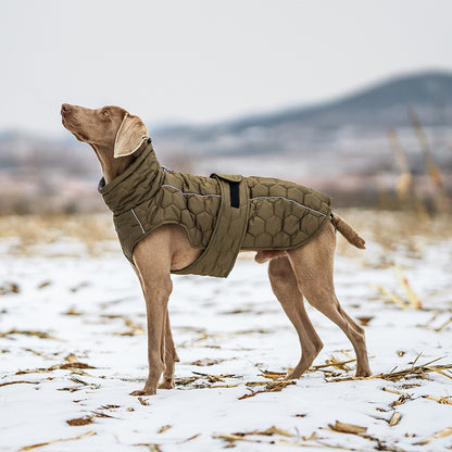Olive Green Quilted Dog Winter Coat – Fleece-Lined Puffer Vest, Size 2XL