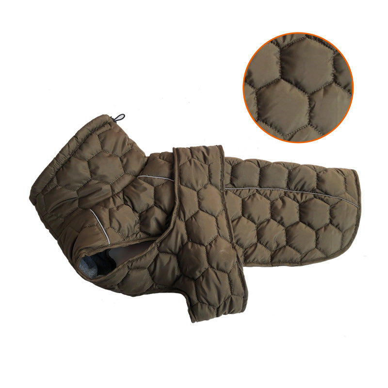 Olive Green Quilted Dog Winter Coat – Fleece-Lined Puffer Vest, Size 2XL