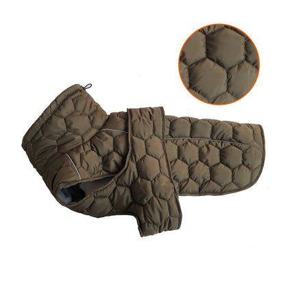 Olive Green Quilted Dog Winter Coat – Fleece-Lined Puffer Vest, Size 2XL