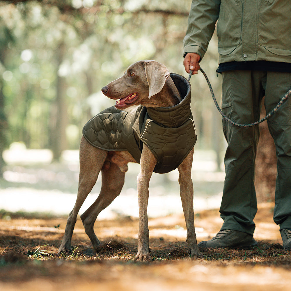 Olive Green Quilted Dog Winter Coat – Fleece-Lined Puffer Vest, Size 2XL